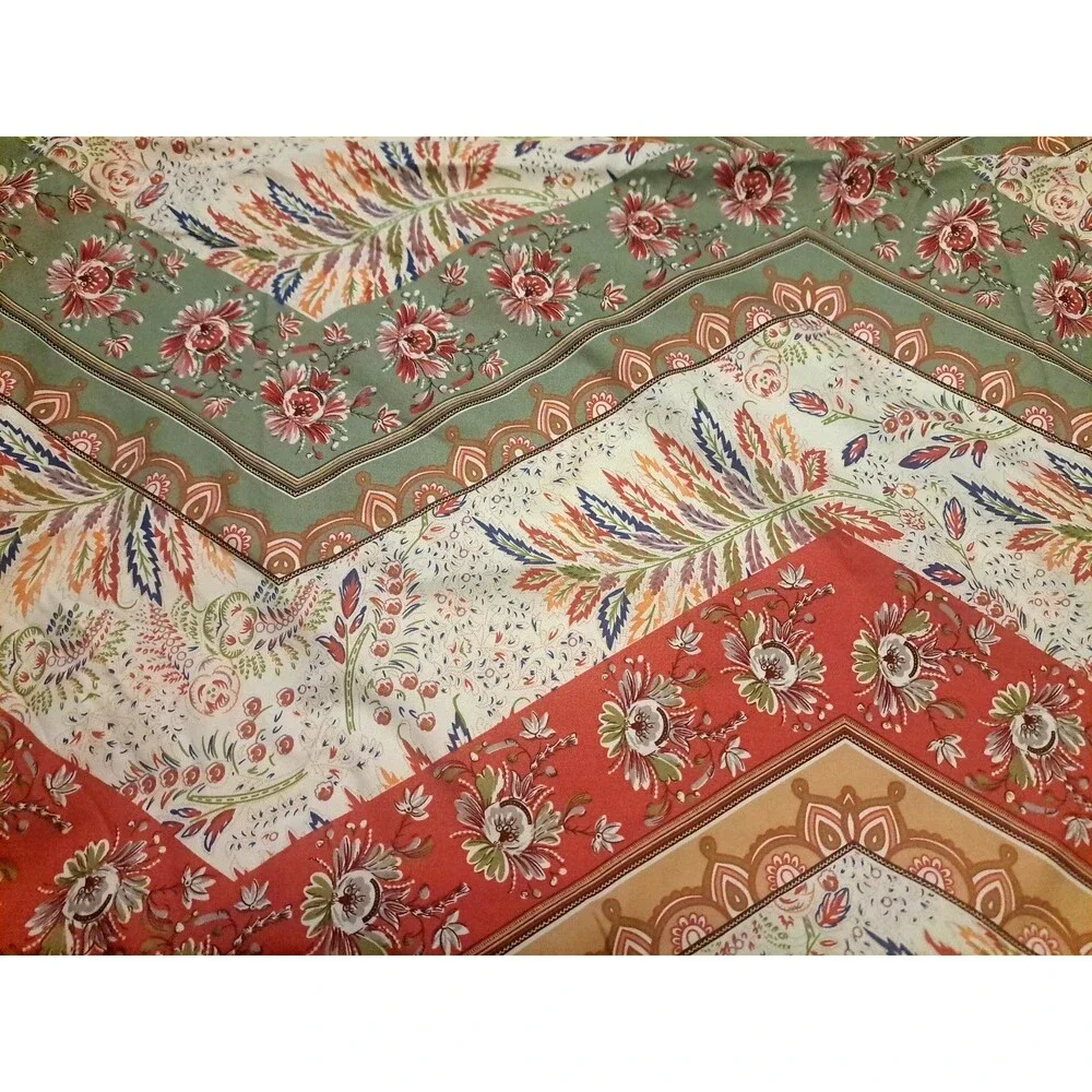 Boho King Pillow Shams 2 Striped Red Green Floral Beige Colorful Retro